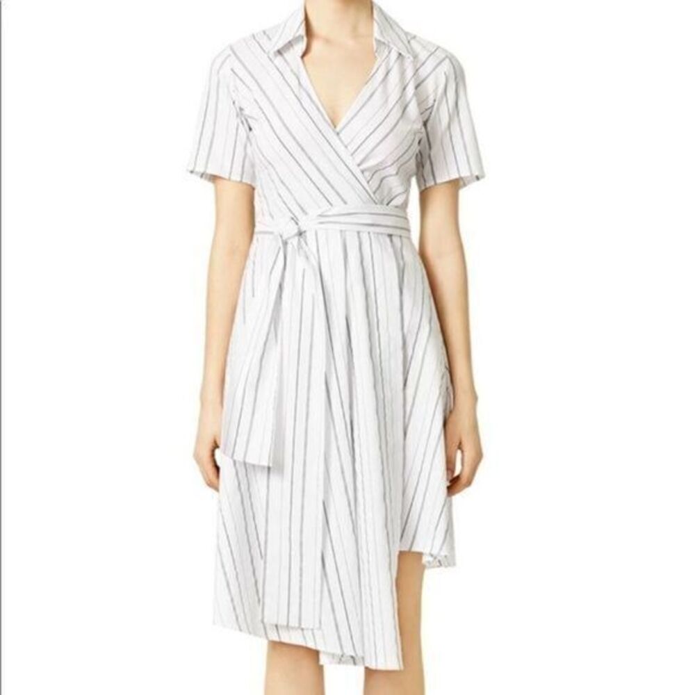 ALEXIS EUC Vivian White Striped V-neck Wrap Hi-low Dress US 8